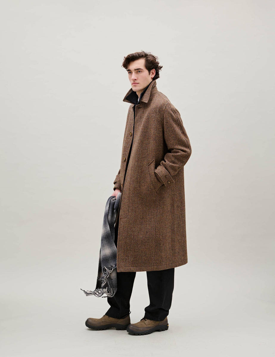 MaiA ツイードチェックウールコートtweed check wool coat PINE HARRIS TWEED WOOL COAT - CHECK – foret