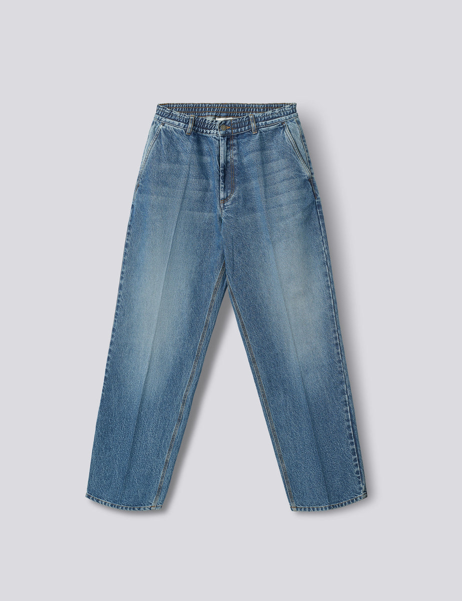 CLAY CREASED DENIM PANTS - WASHED MID BLUE – foret
