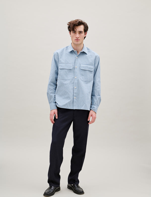 LUNAR RELAXED FIT TEXTURED OVERSHIRT - LIGHT BLUE CHECK