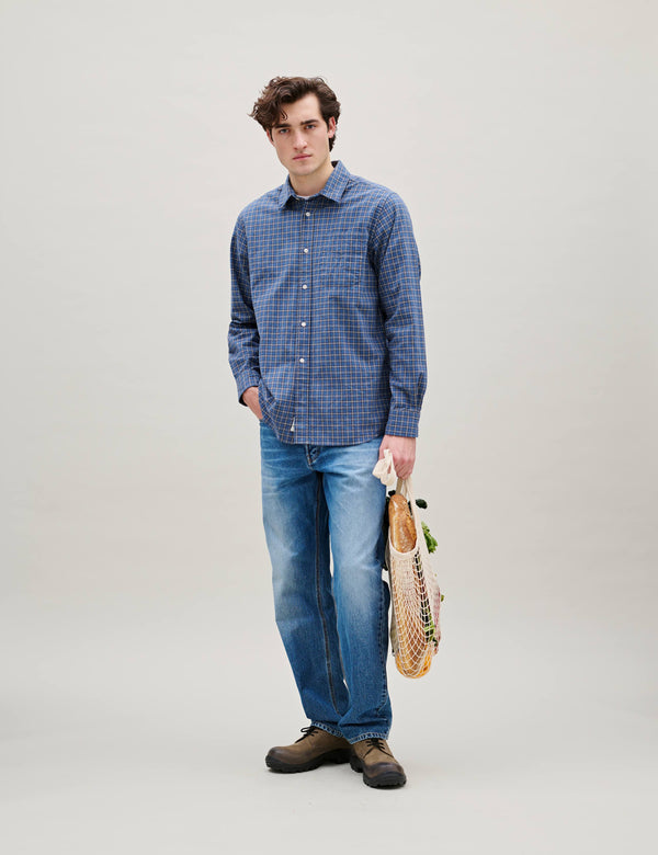 RIDGE REGULAR FIT FLANNEL SHIRT - NAVY CHECK
