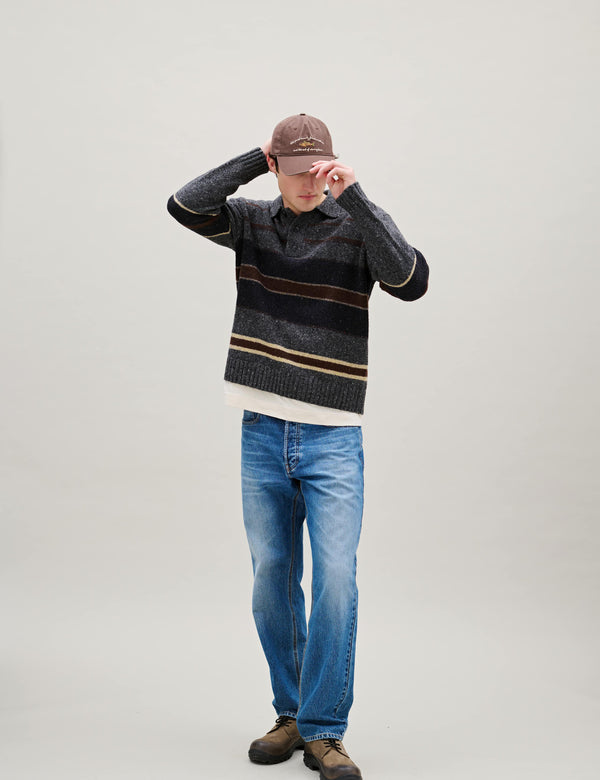 DAWN STRIPE KNIT POLO - GREY MELANGE