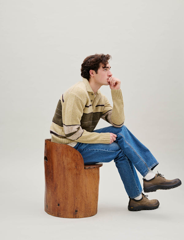 DAWN STRIPE KNIT POLO - OATMEAL