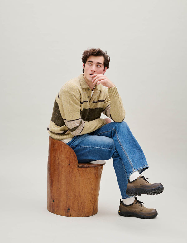 DAWN STRIPE KNIT POLO - OATMEAL