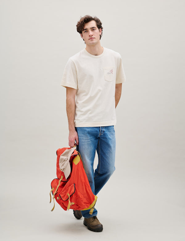 BIRD EMBROIDERED POCKET T-SHIRT - CLOUD