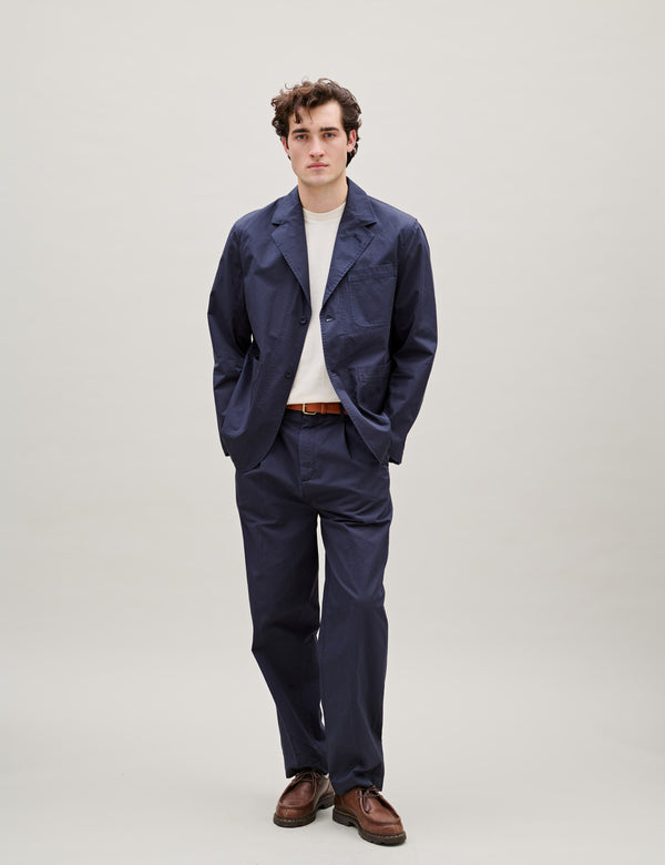 WRITER COMPACT TWILL PLEATED PANTS - NAVY