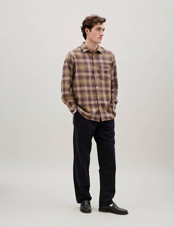 RIDGE REGULAR FIT FLANNEL SHIRT - WOOD CHECK