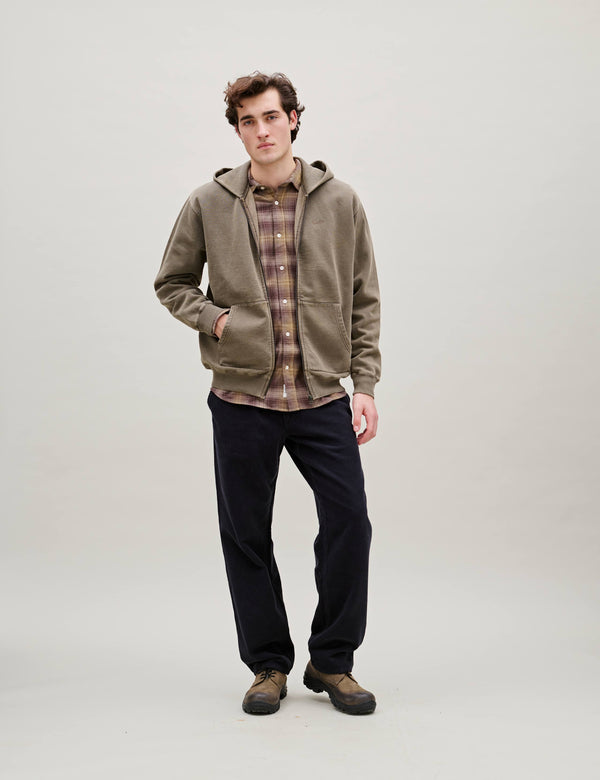 NOON PIGMENT DYED ZIP HOODIE - WOOD