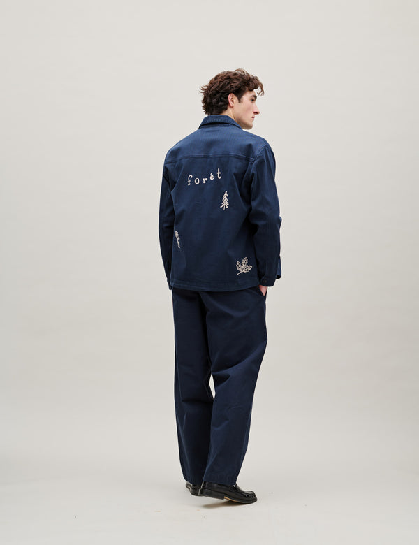 BERRY HERRINGBONE EMBROIDERY OVERSHIRT - NAVY