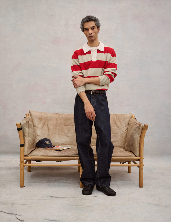 FROST STRIPE KNIT POLO - RED STRIPE
