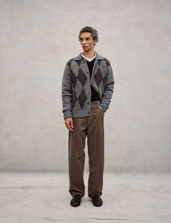 CAIRN ARGYLE KNIT JACKET - DARK GREY