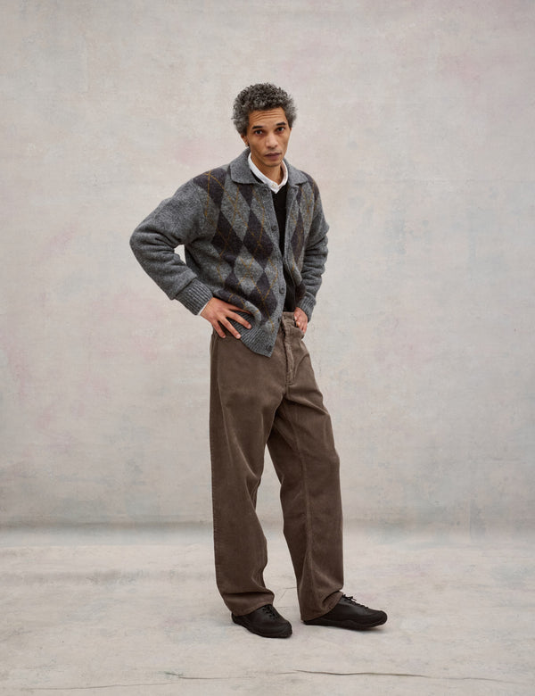 CAIRN ARGYLE KNIT JACKET - DARK GREY