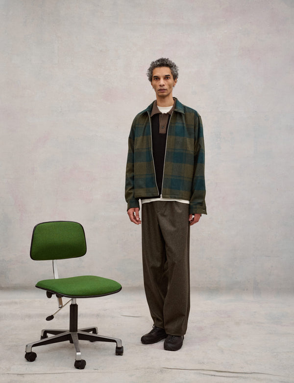 RAVEN WOOL ZIP OVERSHIRT - DARK GREEN CHECK