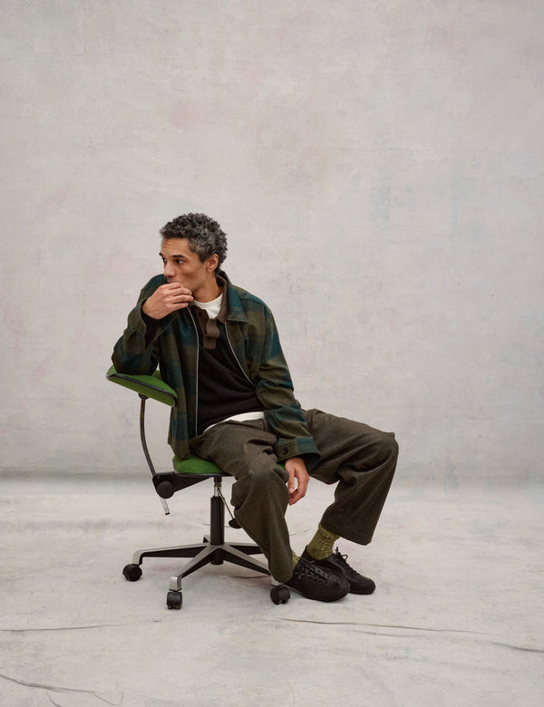 RAVEN WOOL ZIP OVERSHIRT - DARK GREEN CHECK
