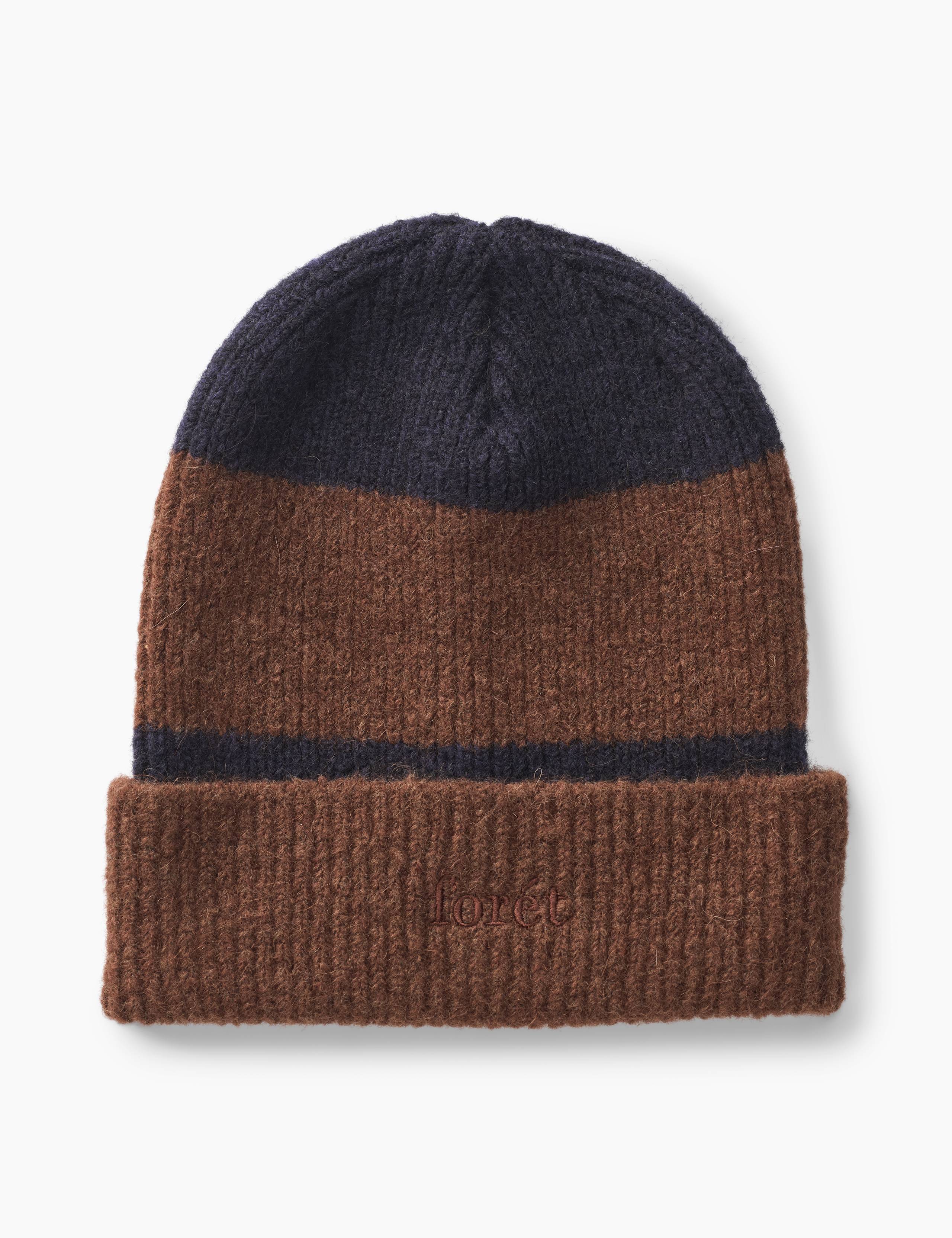 ALPINE RIB BEANIE - NAVY/DARK BROWN STRIPE