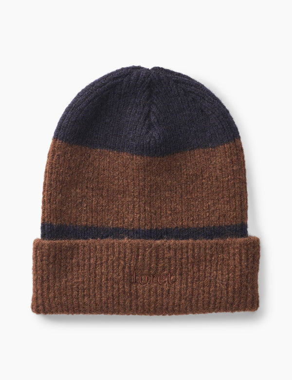 ALPINE RIB BEANIE - NAVY/DARK BROWN STRIPE