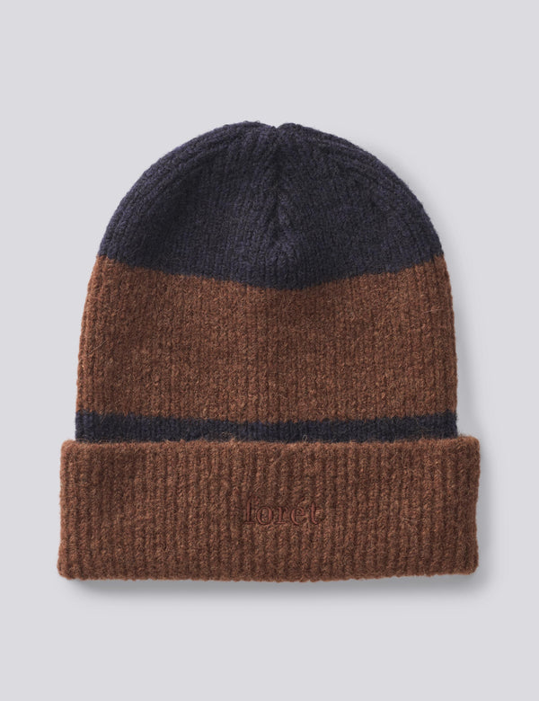 ALPINE RIB BEANIE - NAVY/DARK BROWN STRIPE