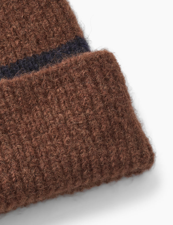 ALPINE RIB BEANIE - NAVY/DARK BROWN STRIPE
