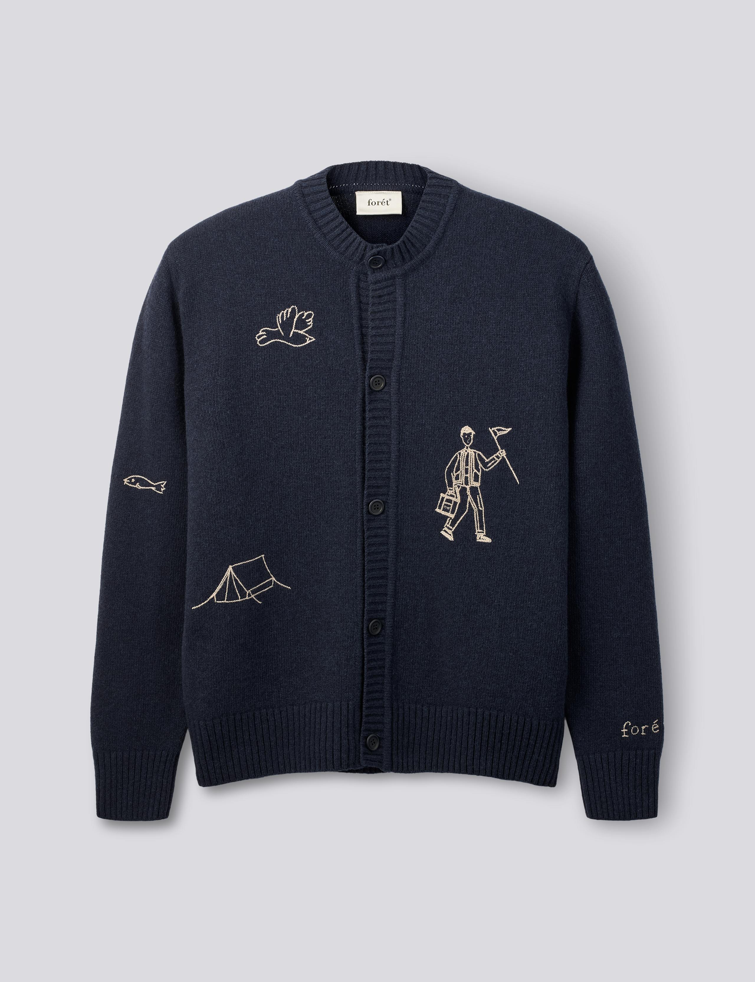 BIRD EMBROIDERY KNIT JACKET - NAVY – foret