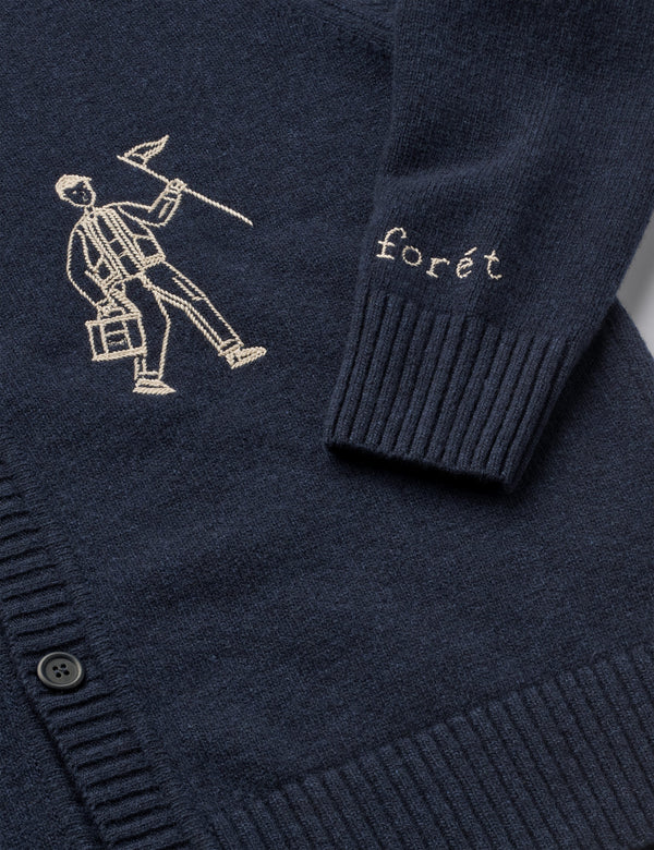 BIRD EMBROIDERY KNIT JACKET - NAVY