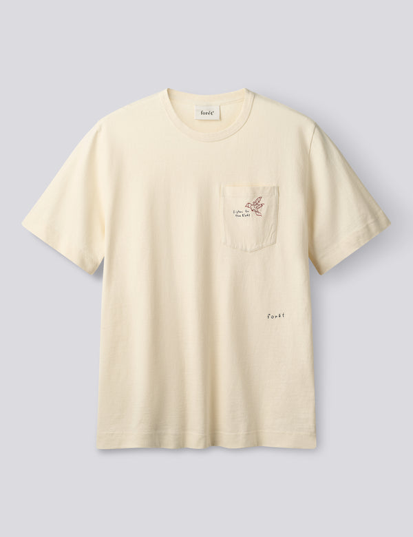 BIRD EMBROIDERED POCKET T-SHIRT - CLOUD
