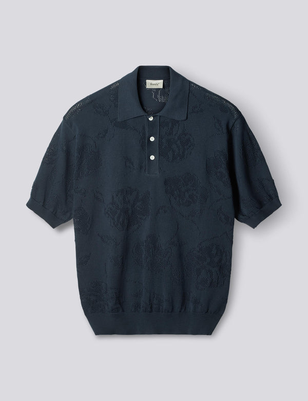 CALYX JACQUARD KNIT POLO - NAVY