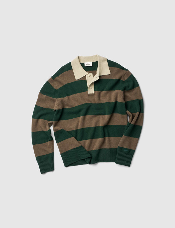 FROST STRIPE KNIT POLO - DEEP GREEN STRIPE