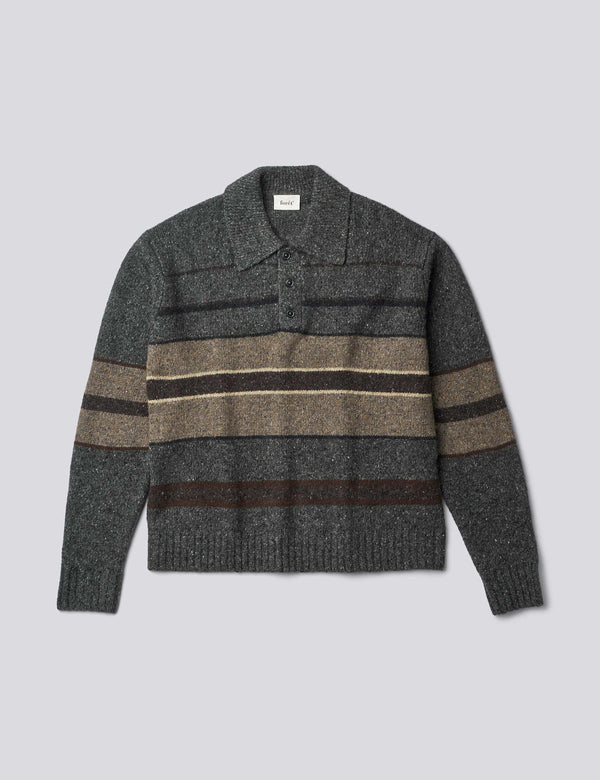 DAWN STRIPE KNIT POLO - GREY MELANGE
