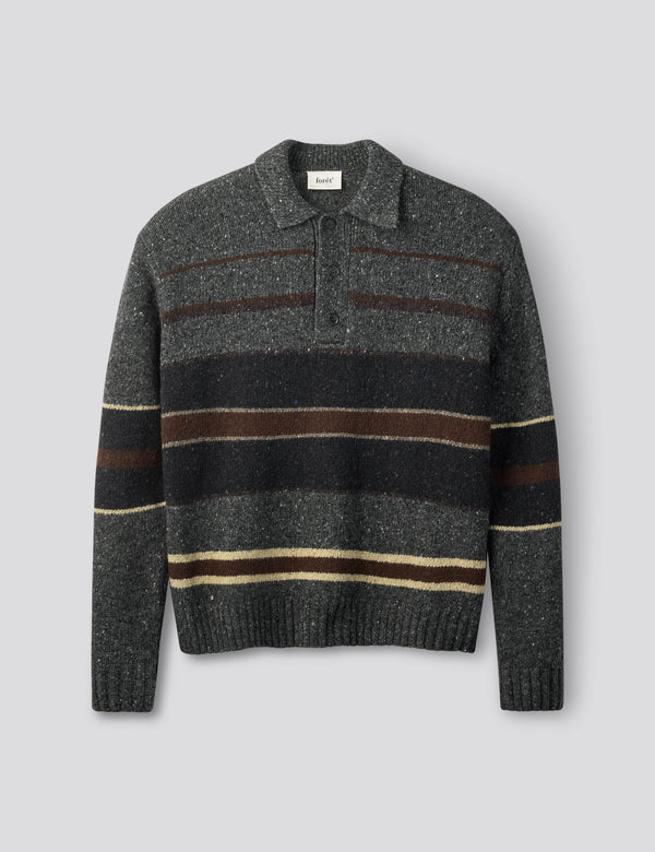 DAWN STRIPE KNIT POLO - GREY MELANGE