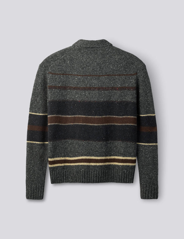 DAWN STRIPE KNIT POLO - GREY MELANGE