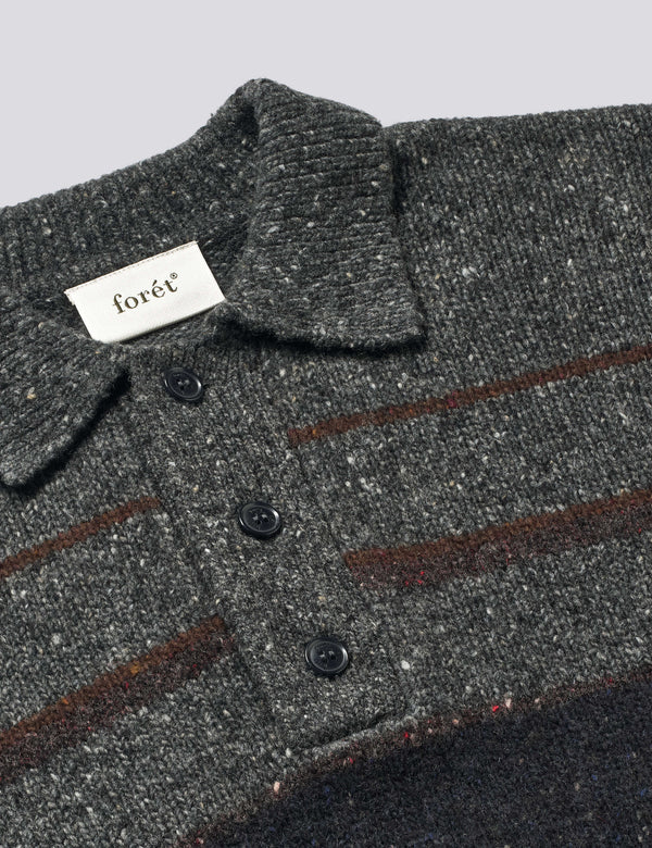 DAWN STRIPE KNIT POLO - GREY MELANGE