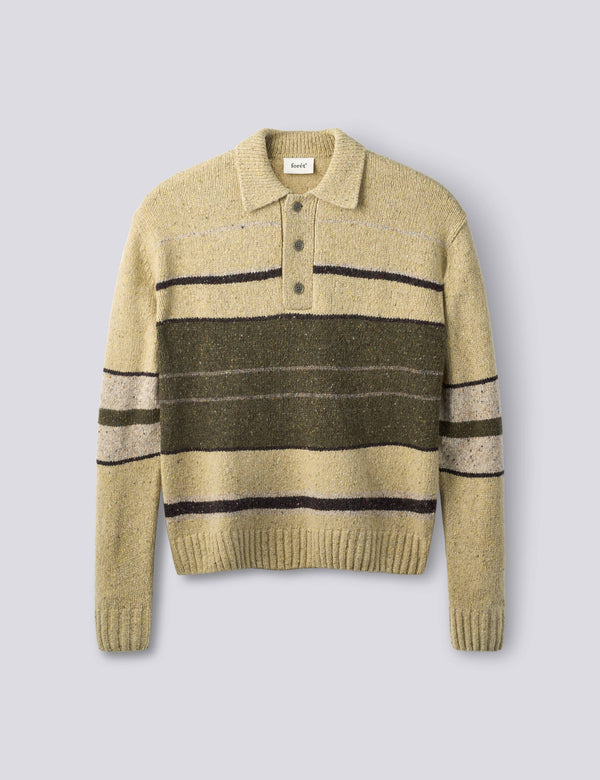 DAWN STRIPE KNIT POLO - OATMEAL