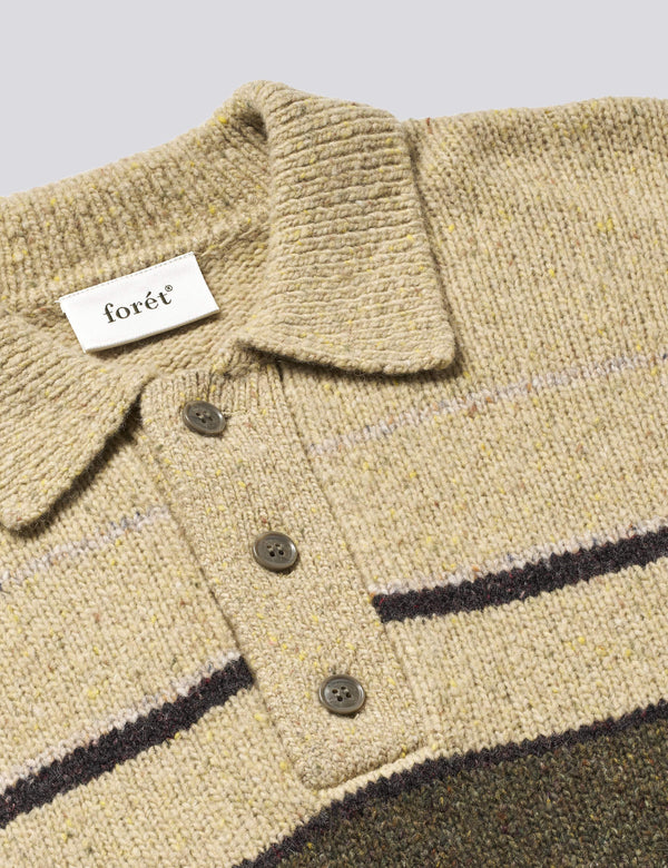 DAWN STRIPE KNIT POLO - OATMEAL