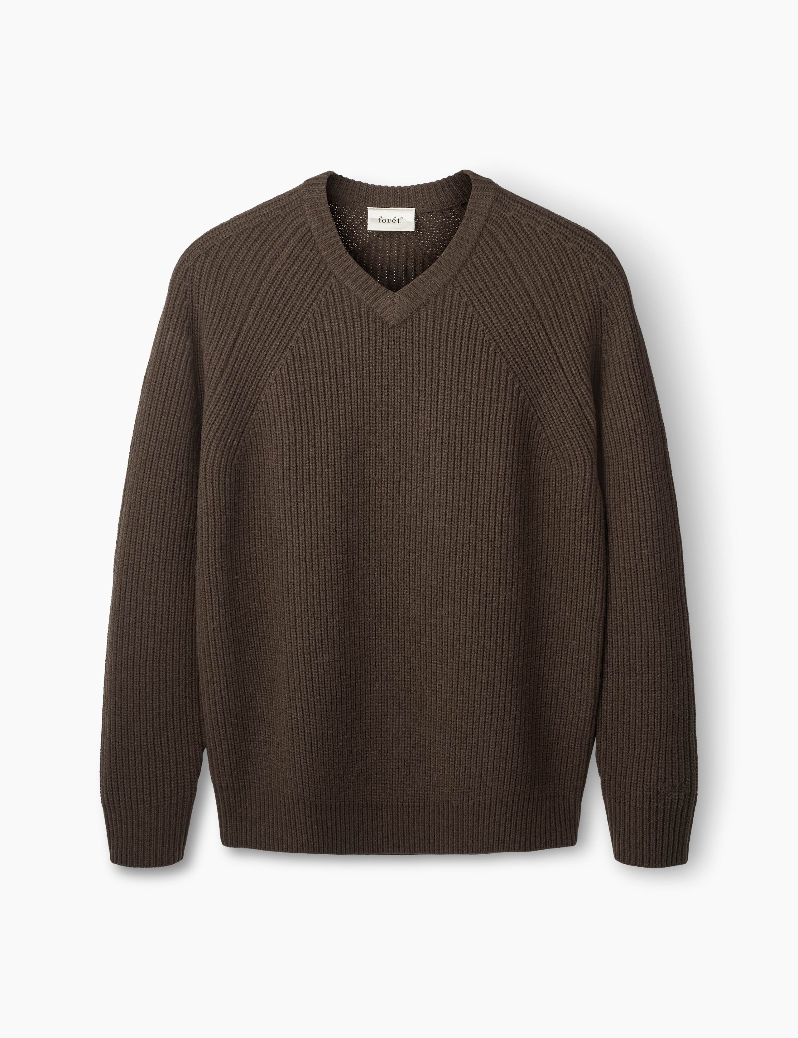 DELTA WOOL V-NECK KNIT - DARK BROWN