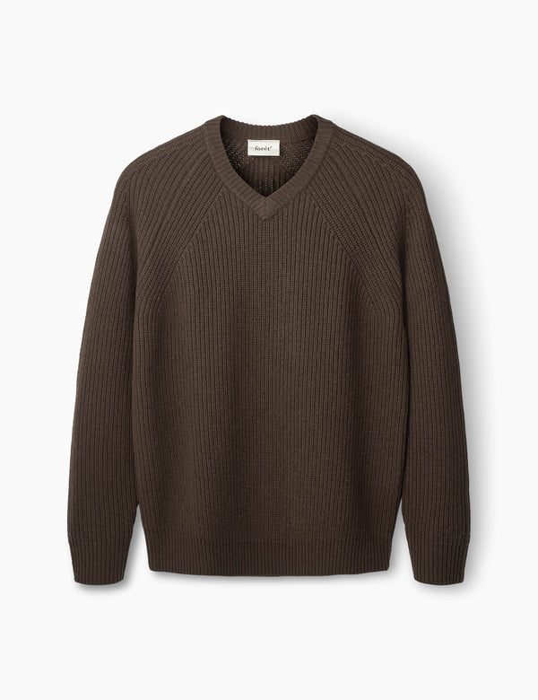 DELTA WOOL V-NECK KNIT - DARK BROWN