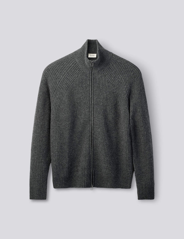 DELTA WOOL ZIP JACKET - DARK GREY MELANGE
