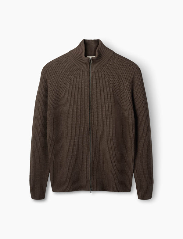 DELTA WOOL ZIP JACKET - DARK BROWN