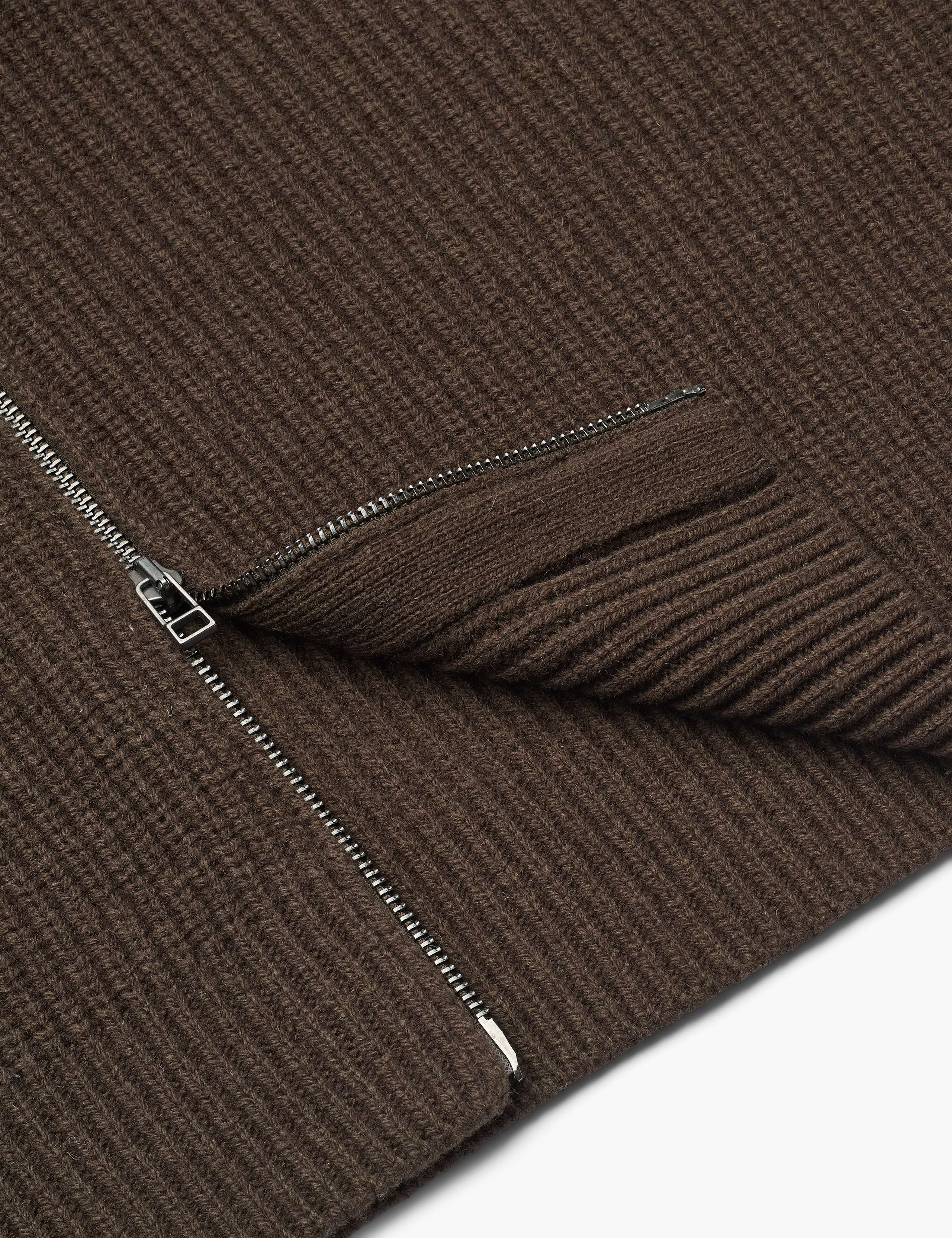DELTA WOOL ZIP JACKET - DARK BROWN