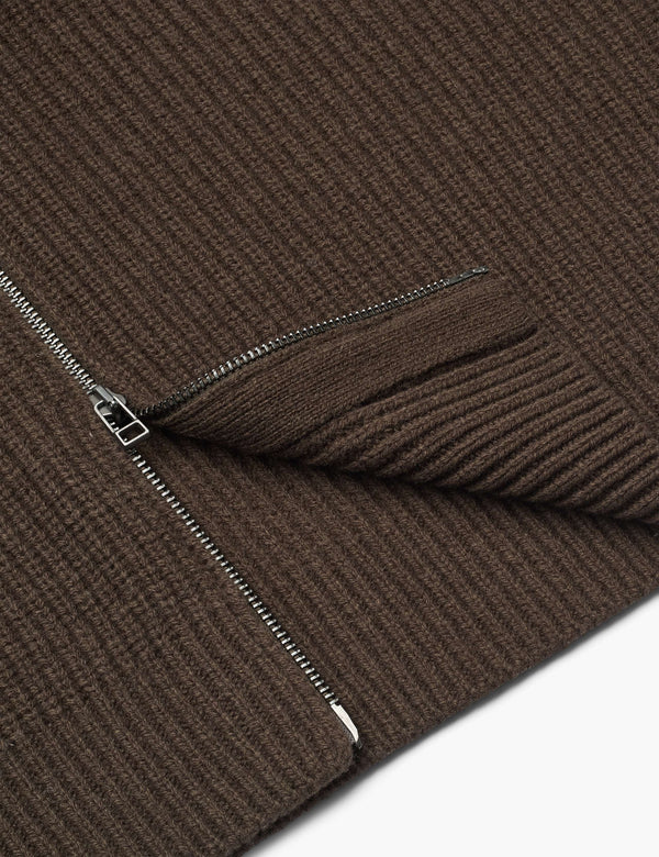 DELTA WOOL ZIP JACKET - DARK BROWN