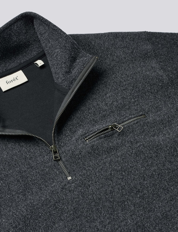 ELM HALF ZIP SWEAT - DARK GREY MELANGÉ