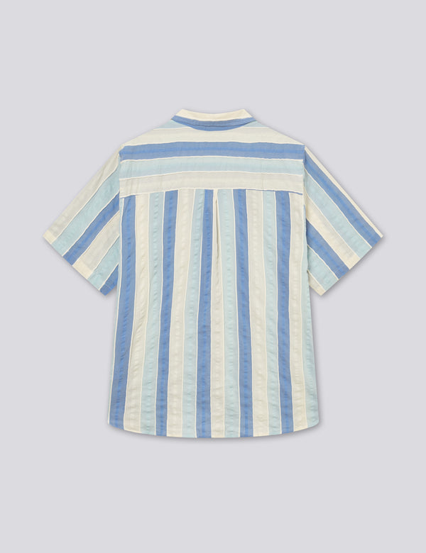 PEER JACQUARD SS SHIRT - BLUE/CLOUD