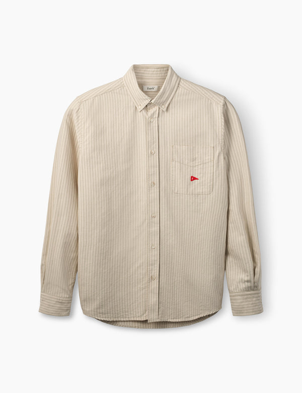 FLAG REGULAR FIT POCKET OXFORD SHIRT - TAUPE STRIPE