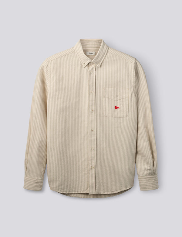 FLAG REGULAR FIT POCKET OXFORD SHIRT - TAUPE STRIPE