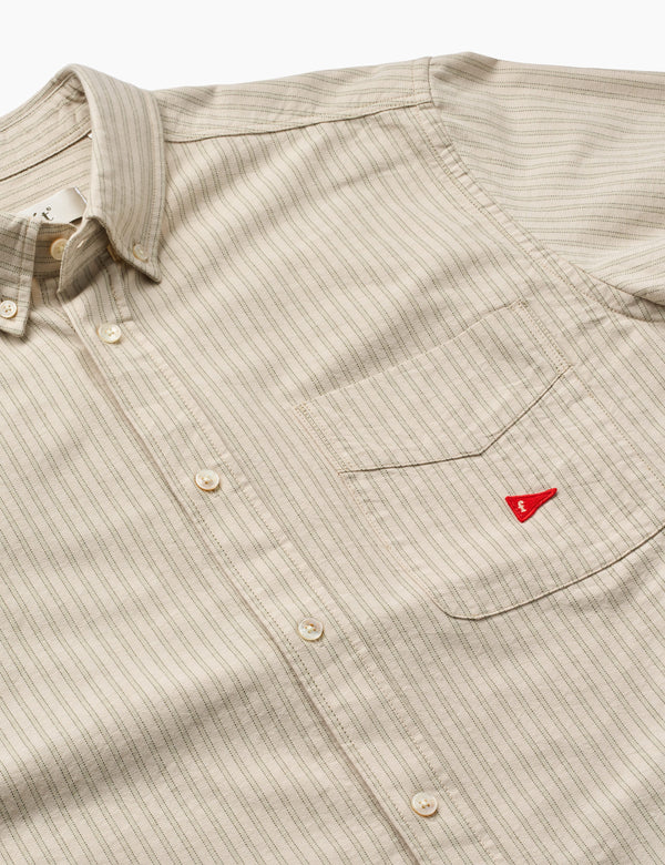 FLAG REGULAR FIT POCKET OXFORD SHIRT - TAUPE STRIPE