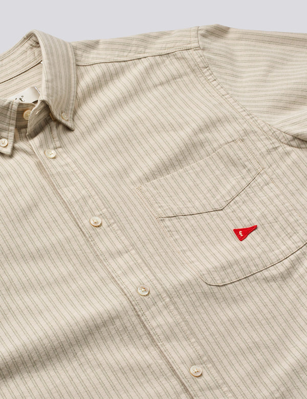 FLAG REGULAR FIT POCKET OXFORD SHIRT - TAUPE STRIPE