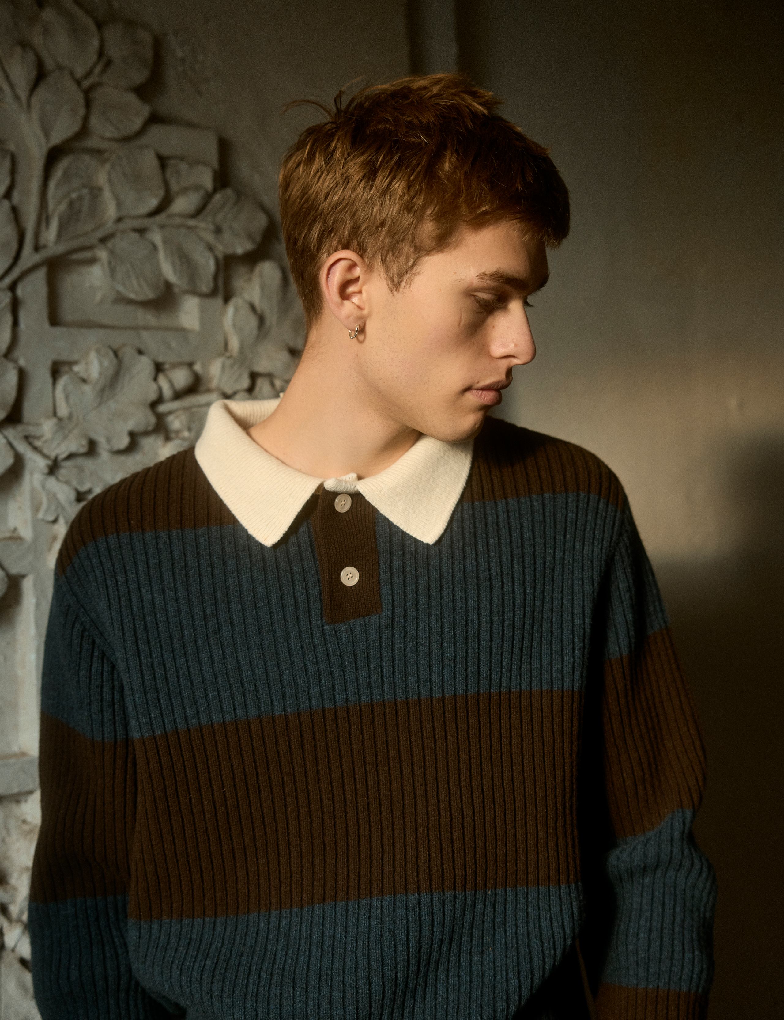 SOW RIB POLO KNIT - BLUE/BROWN