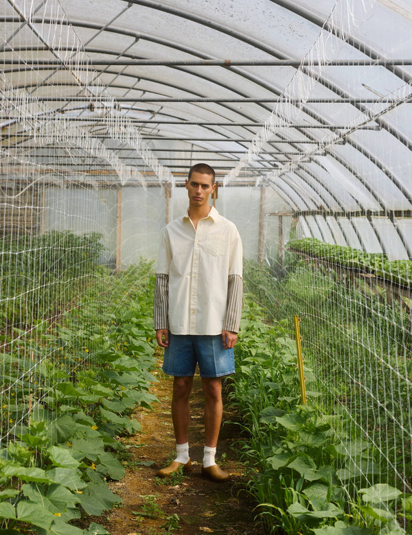 REST SHIRT - CLOUD/BROWN STRIPE