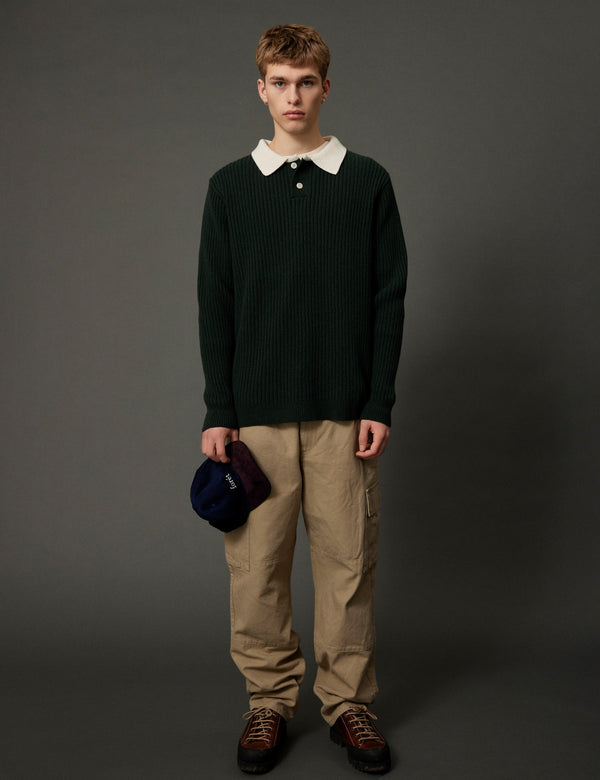 SOW RIB POLO KNIT - DARK GREEN
