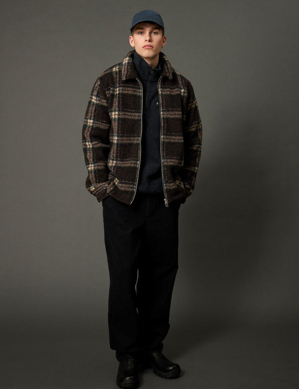 CABIN ZIP FLEECE - BROWN/CHECK