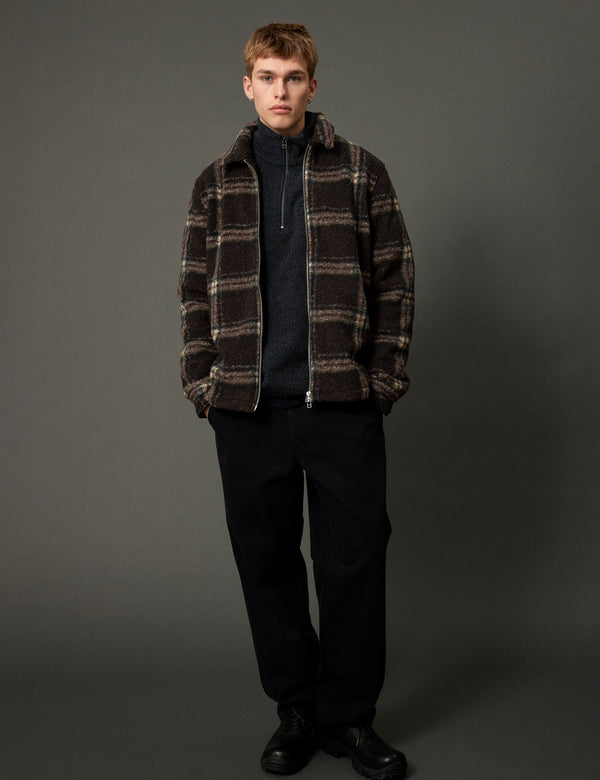 CABIN ZIP FLEECE - BROWN/CHECK
