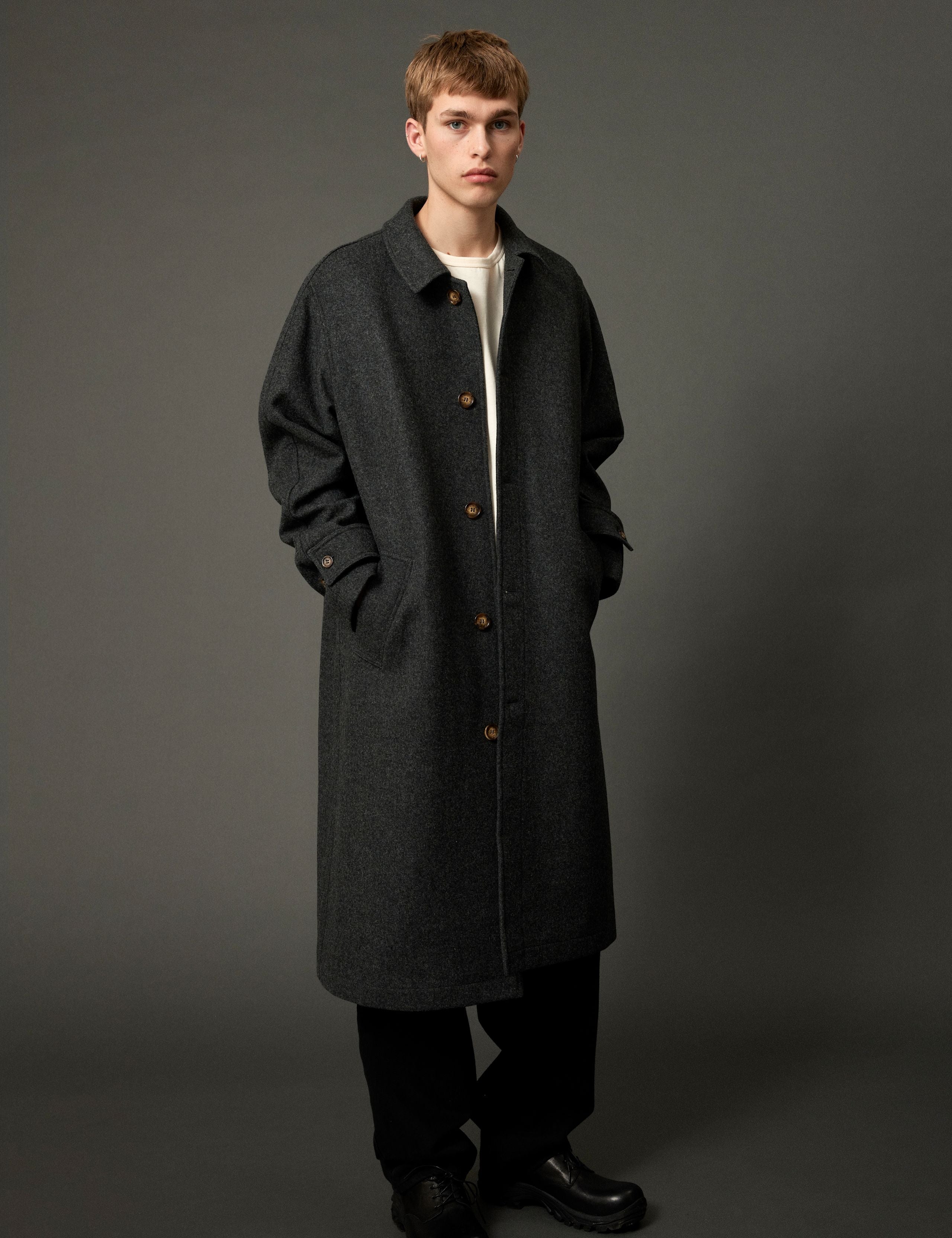 PINE WOOL COAT - DARK GREY MELANGE – foret PINE WOOL COAT - DARK GREY MELANGE – foret